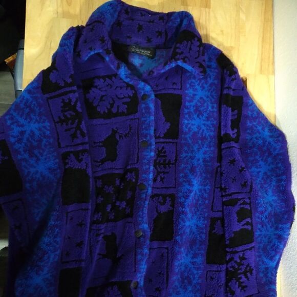 Vintage Moose & Snowflakes Pattern Fleece Jacket - Picture 2 of 7